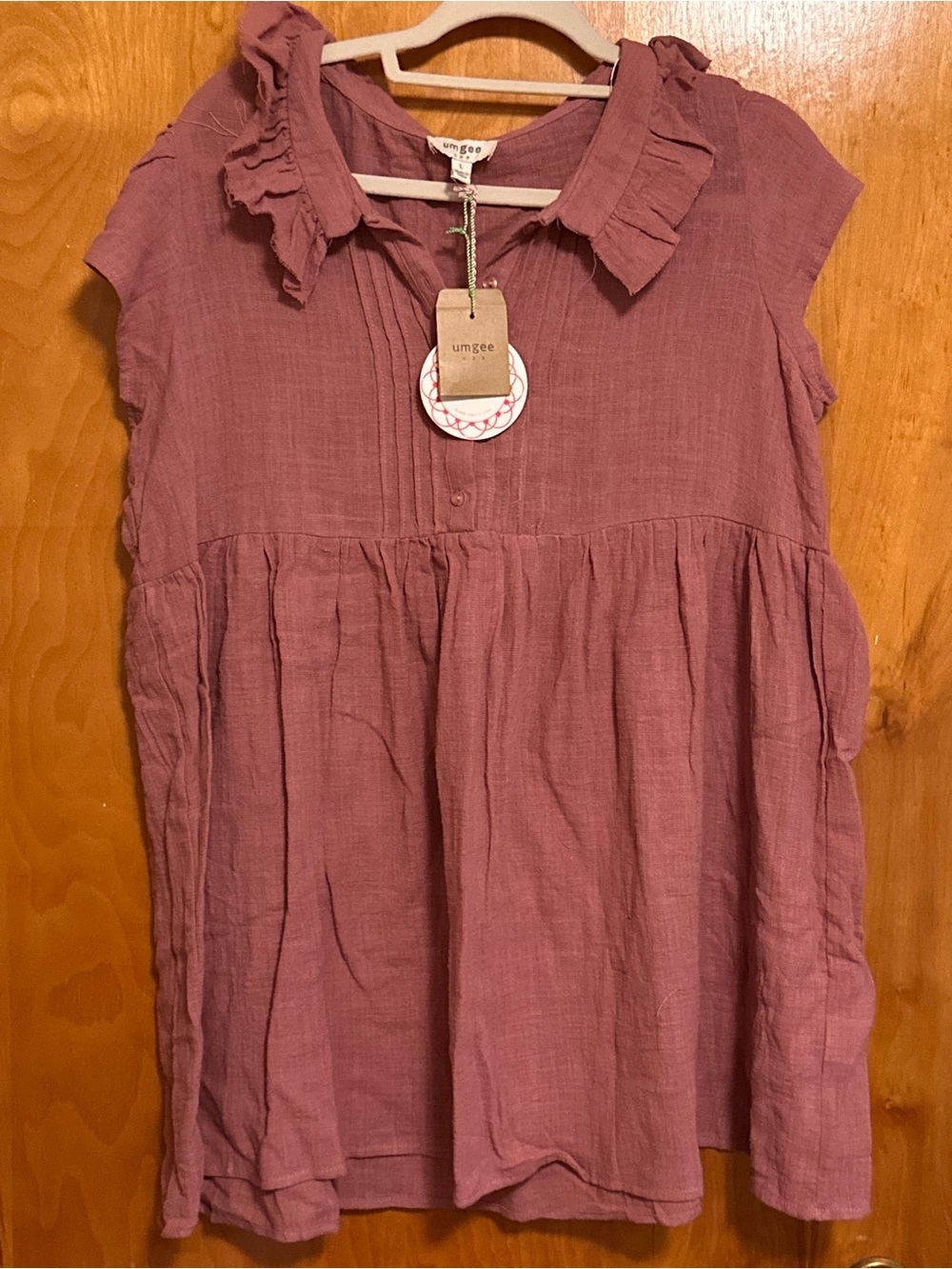 Umgee Mauve Empire Waist Ruffle Collar Casual shirt NWT size L
